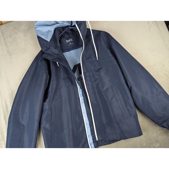 MICHAEL KORS MIDNIGHT BLUE S LOGO TAPE HOODED WOVEN WINDBREAKER JACKET MENS - Picture 2 of 14